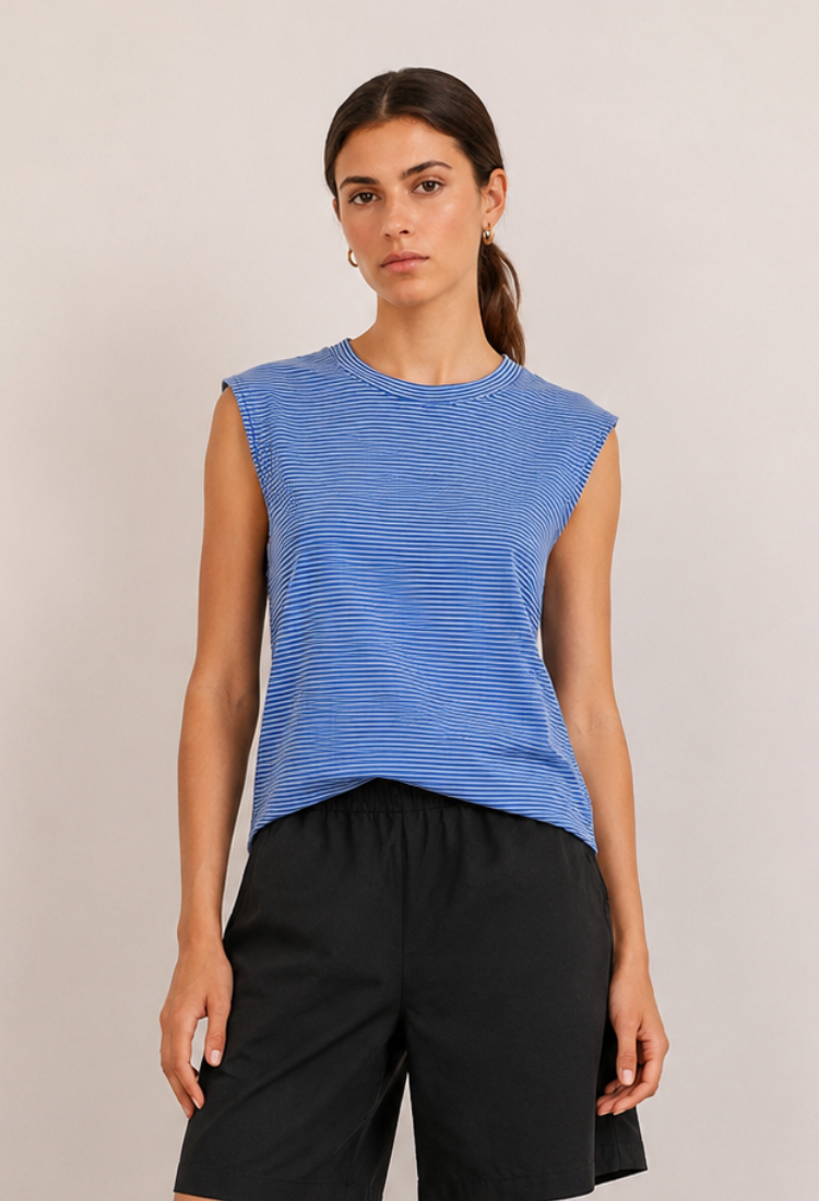 Lital blue and white stripes crop sleeveless shirt