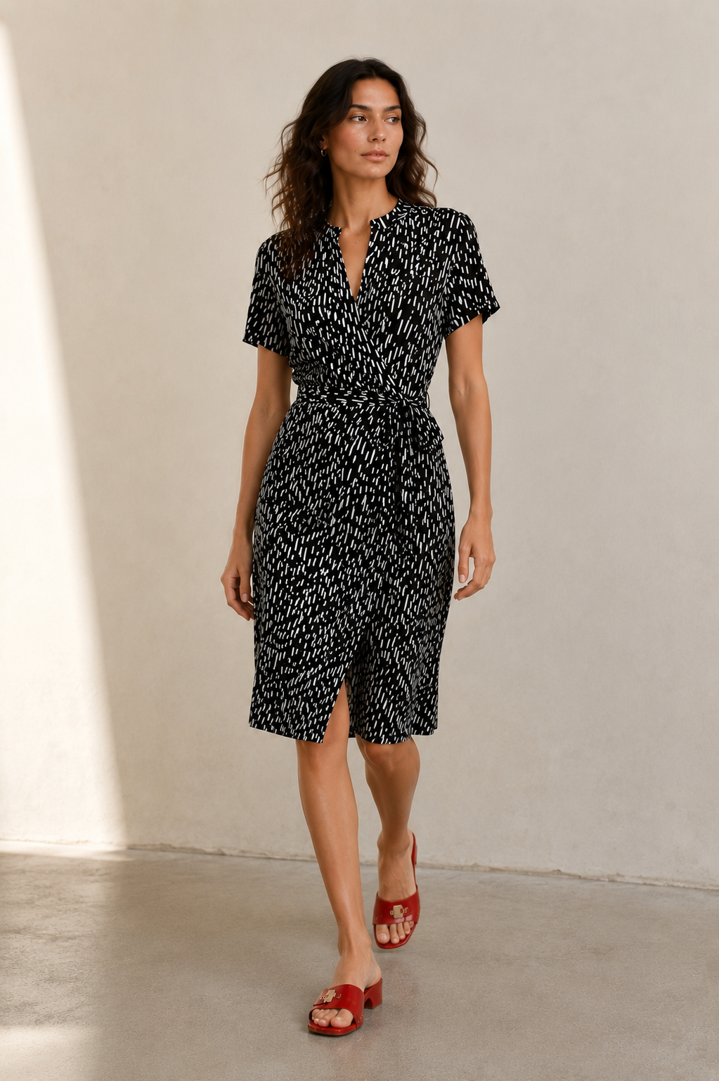 Rose black with white print wrap dress (Copy)