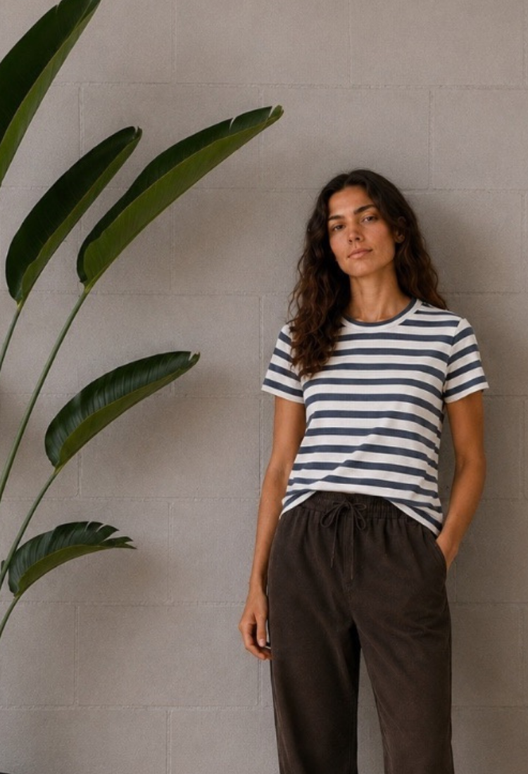 Lital white and blue stripes crop shirt