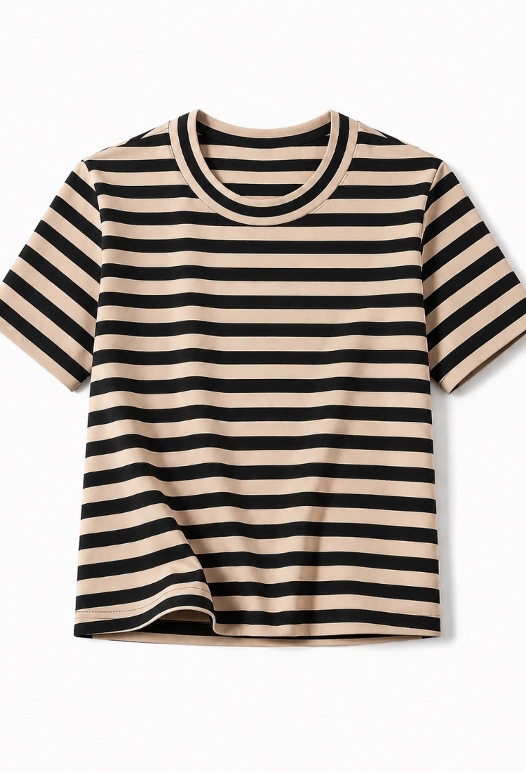 Lital light brown and black stripes crop shirt