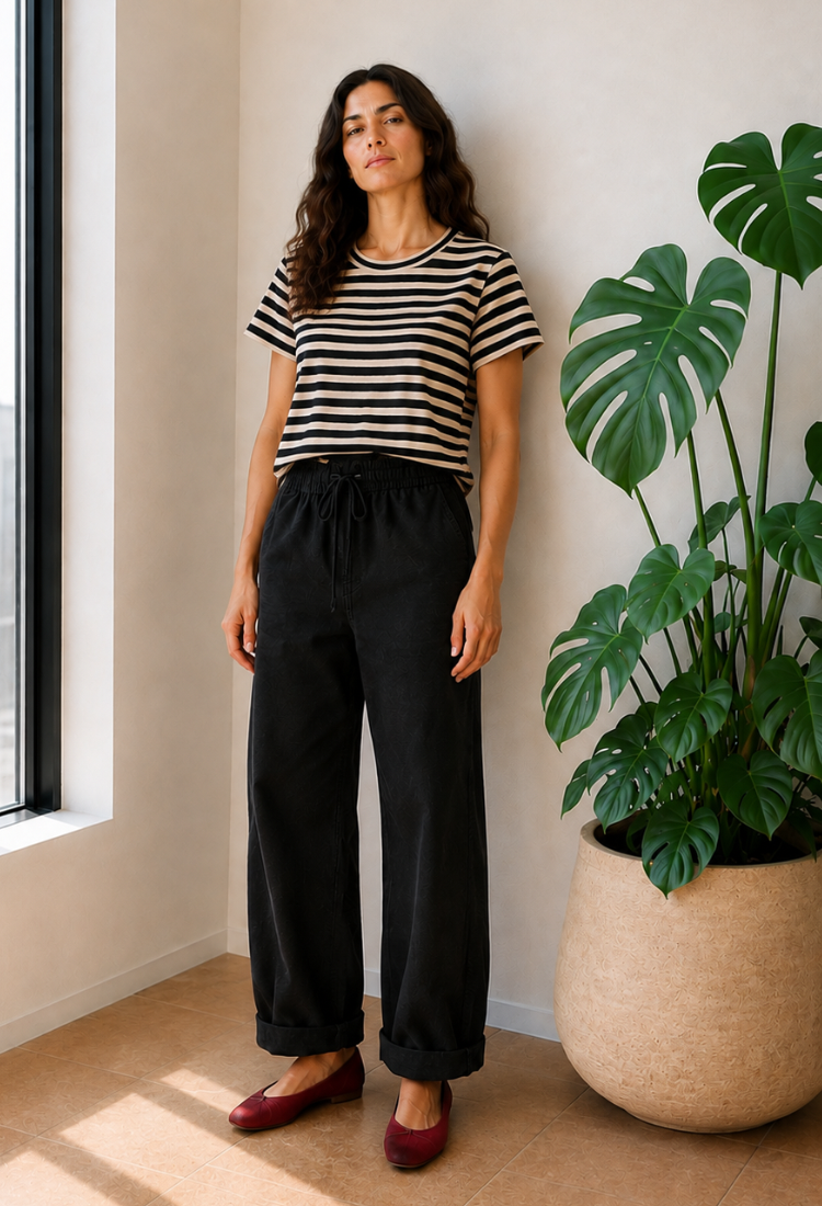 Lital light brown and black stripes crop shirt