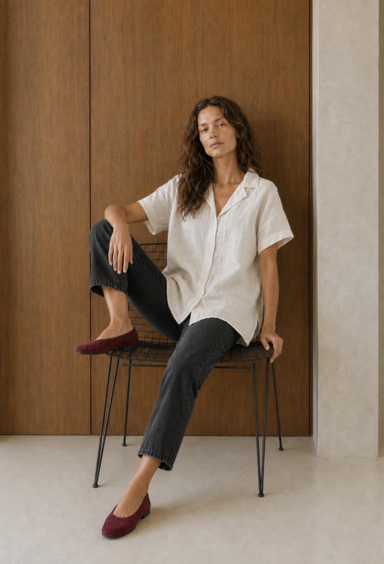 Aya white linen button down shirt
