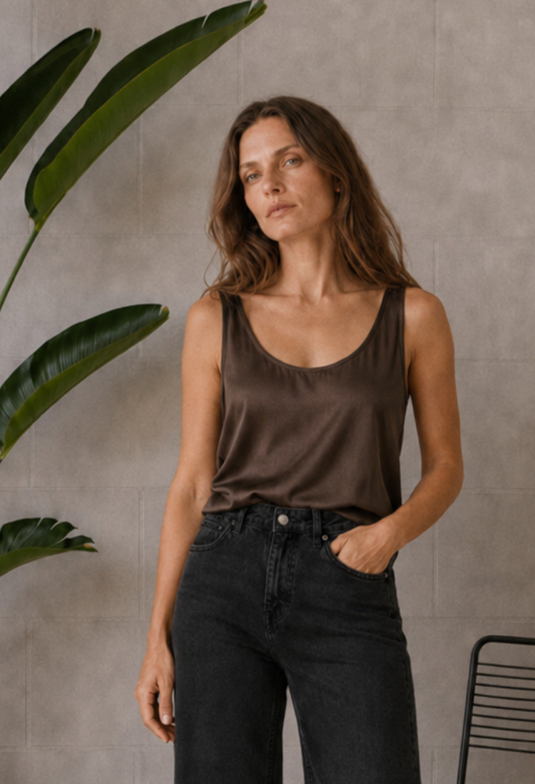 Lily chocolate brown sleeveless shirt