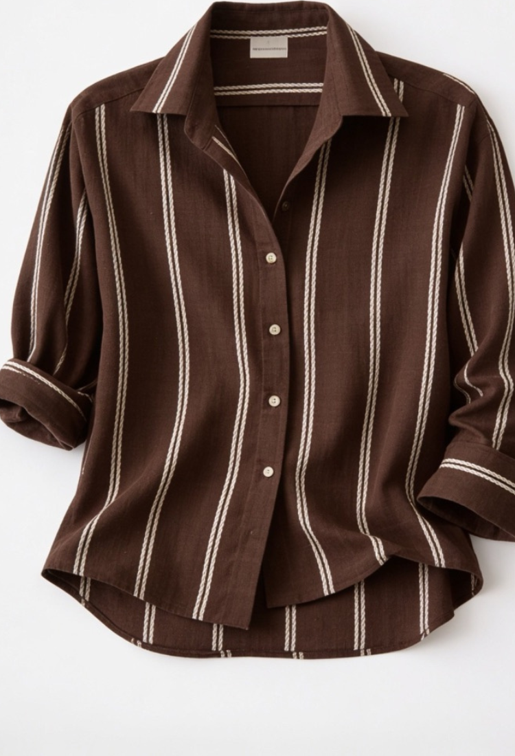 Neil brown voile cotton with white stripes down shirt