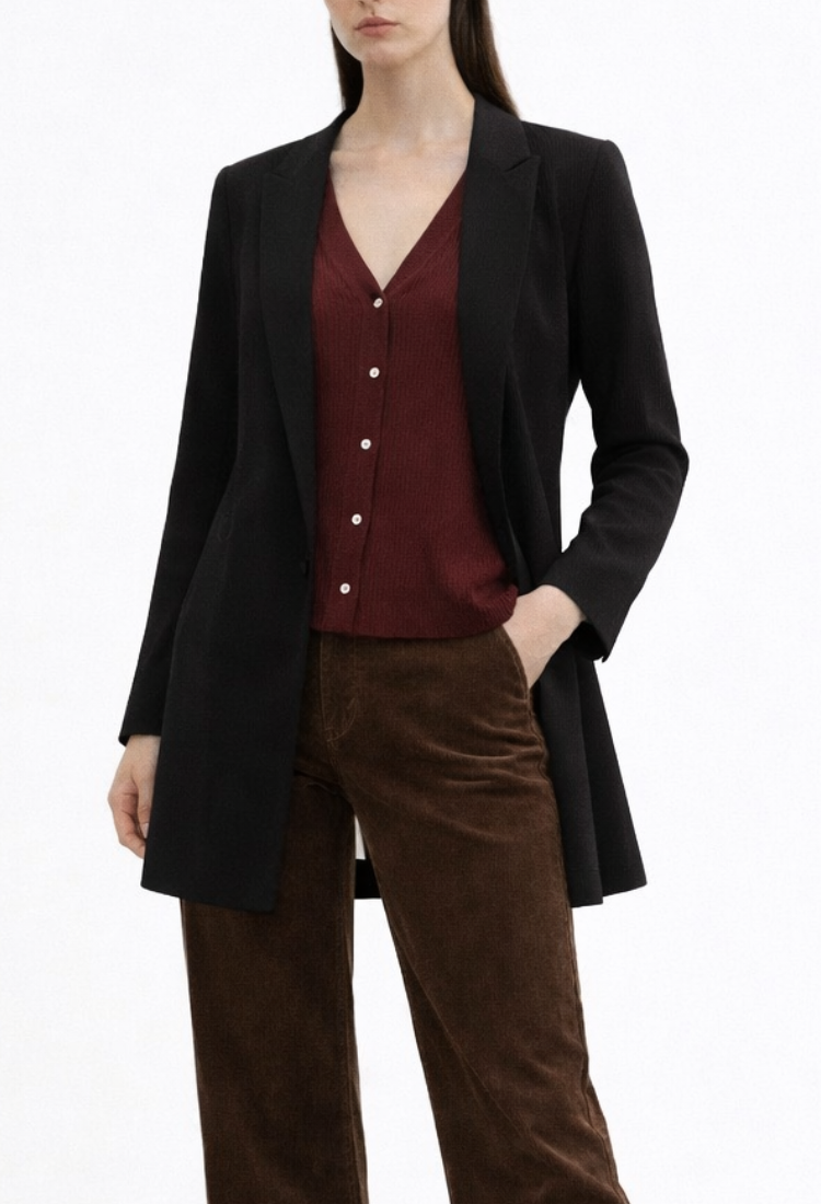 Moon black long soft corduroy jacket