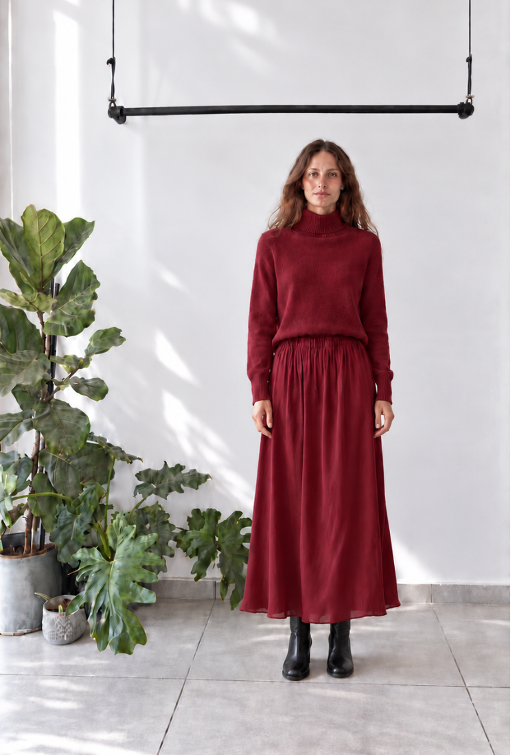 Sue smoky Bordeaux maxi skirt (Copy)