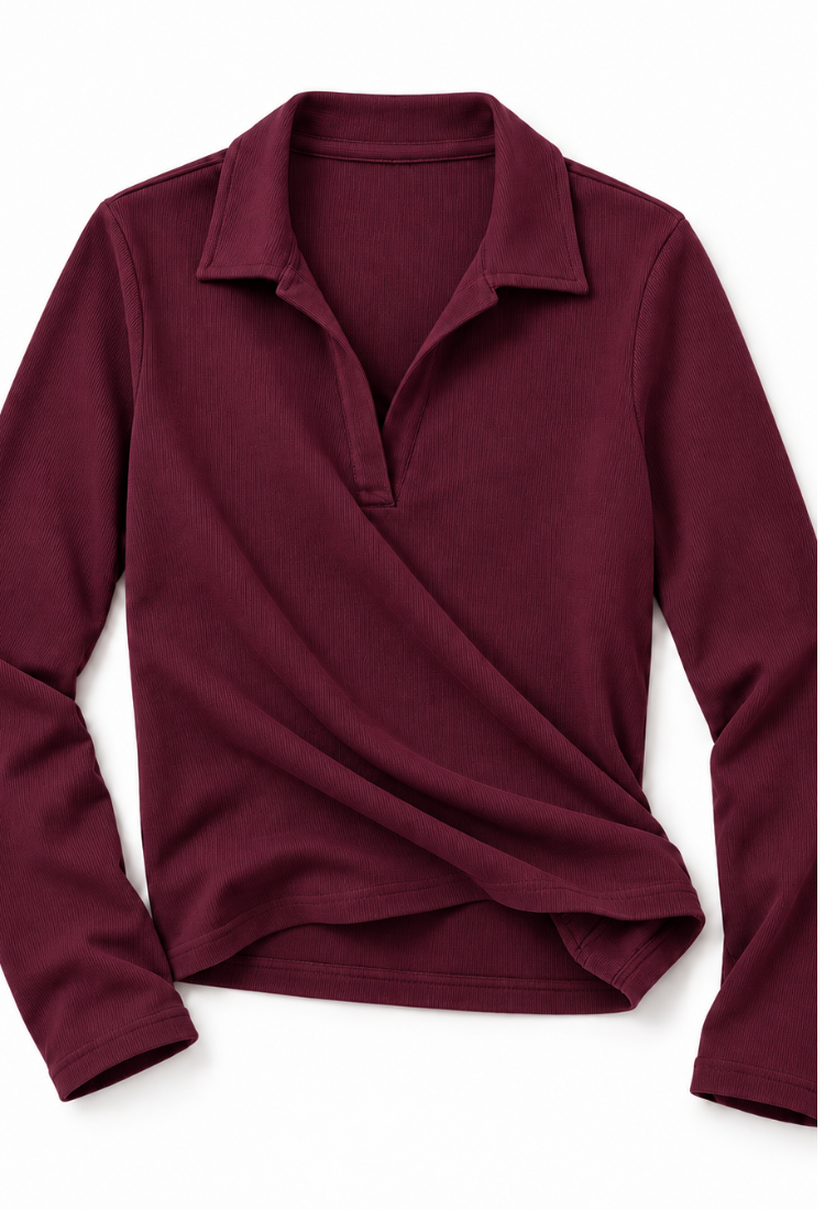 Pre order -30/10 Alex polo Bordeaux rib long sleeves shirt