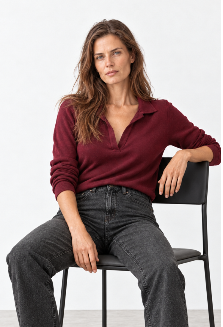 Pre order -30/10 Alex polo Bordeaux rib long sleeves shirt