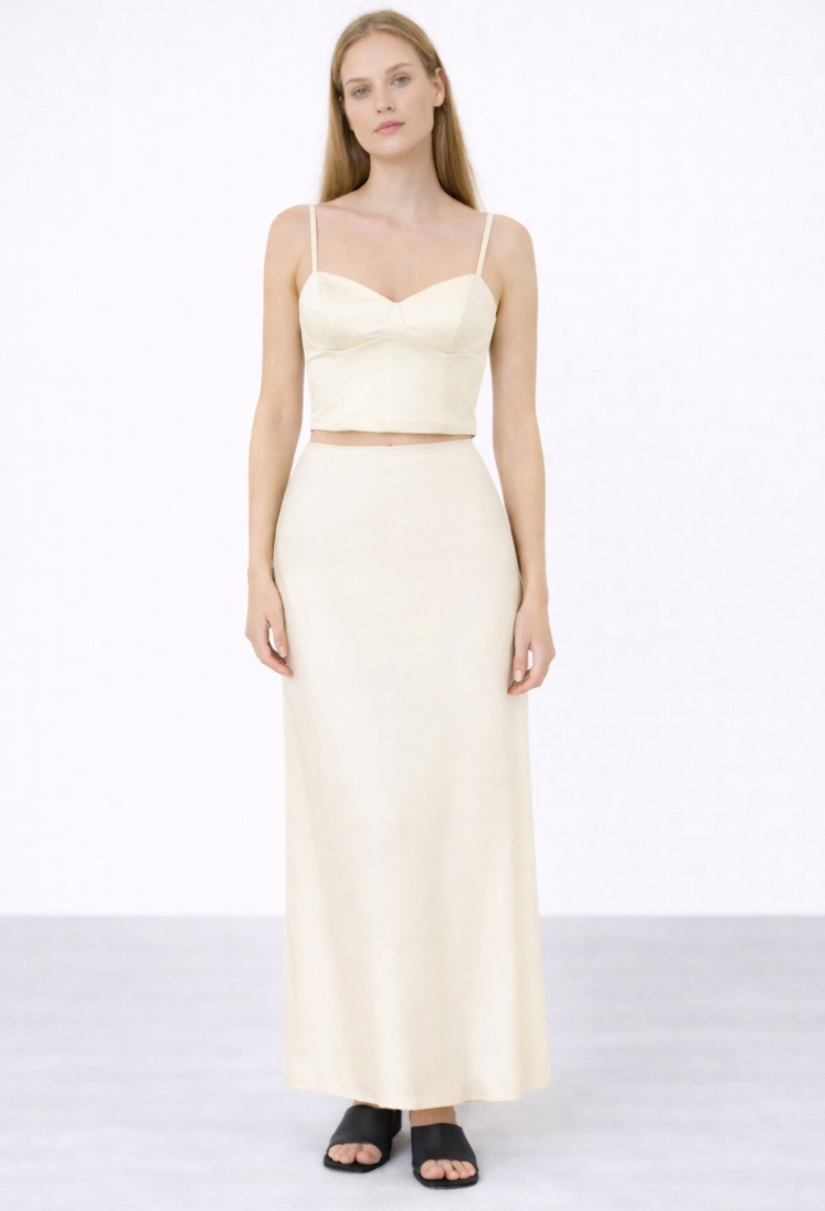 Mia ivory satin maxi skirt