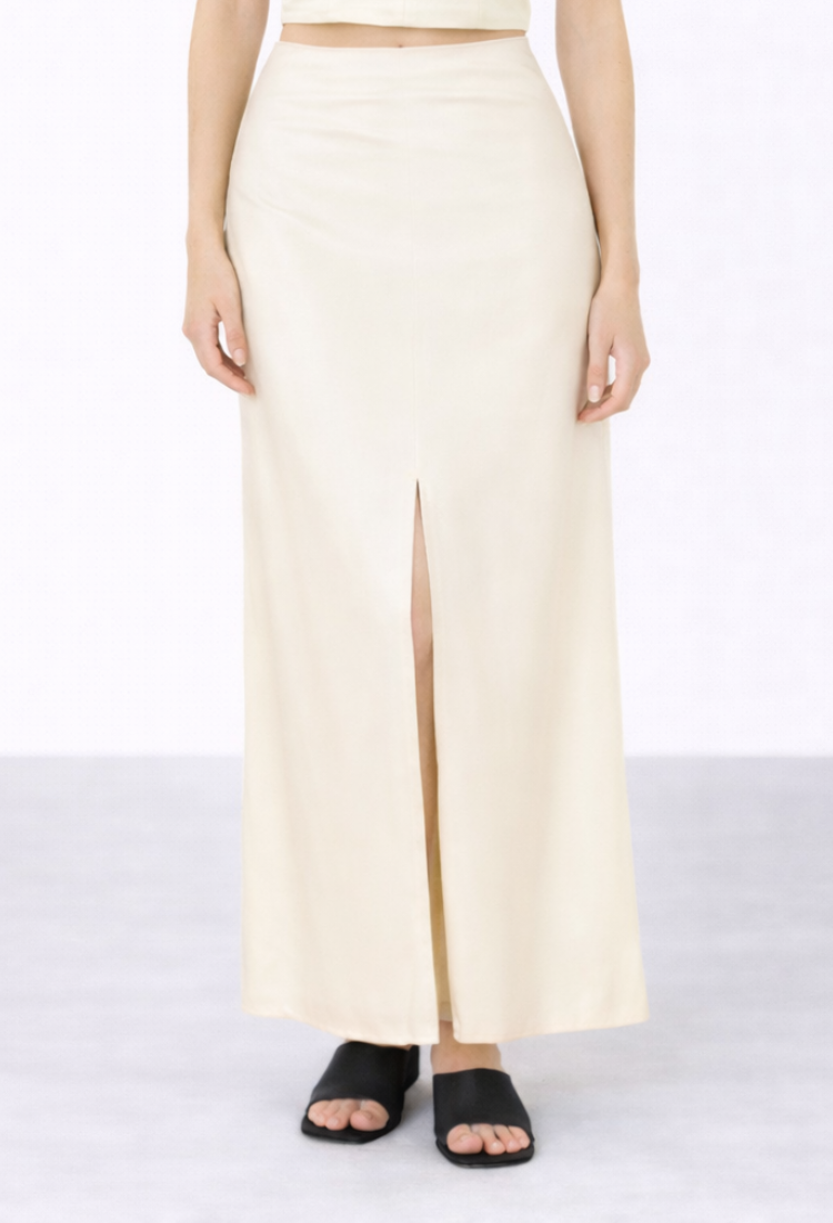 Set of zoe top and Mia ivory satin maxi skirt