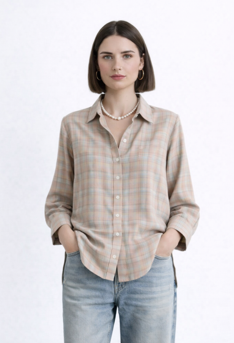 חולצת ניל משבצות ורוד בייבי עם צהוב-הזמנה מראש תאריך הגעה 25/3