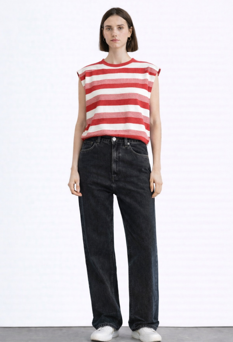 Gili red stripes sleeveless shirt