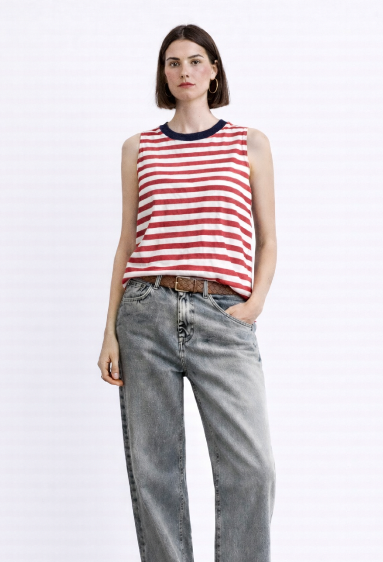 Lori white and red stripes sleeveless shirt
