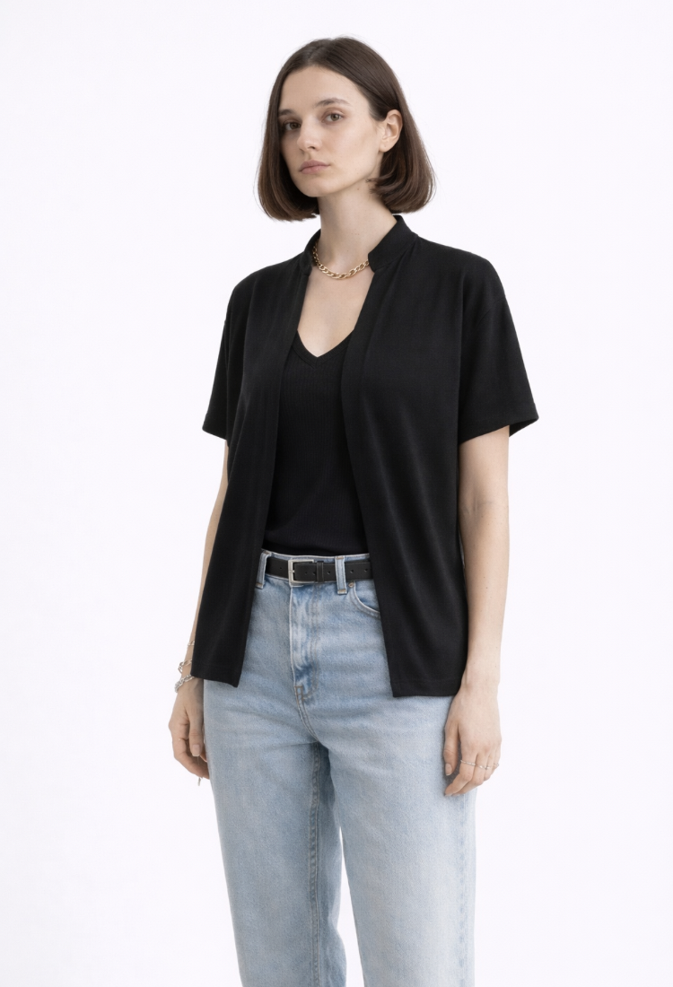 חולצת ליז מעטפת שחורה -שרוול קצר