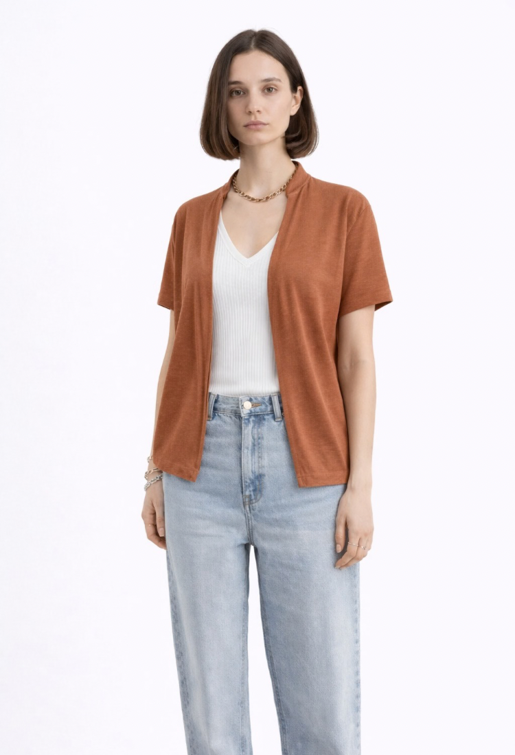 ליז חולצת מעטפת חומה -שרוול קצר