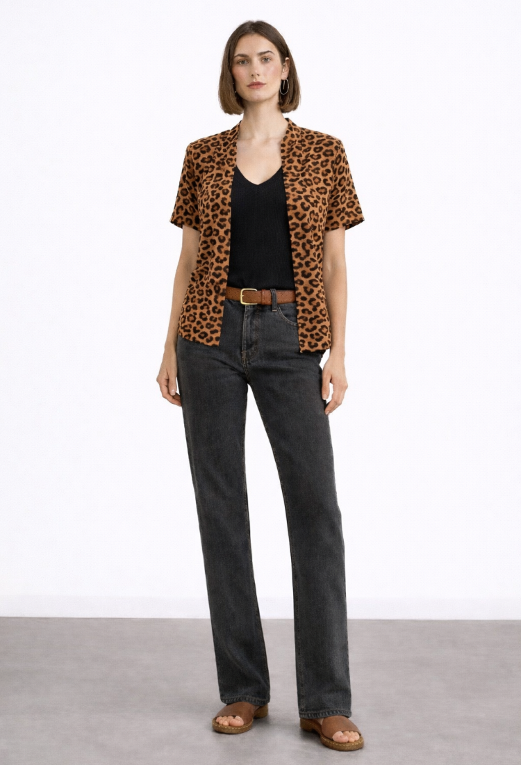Liz leopard print wrap short sleeves shirt