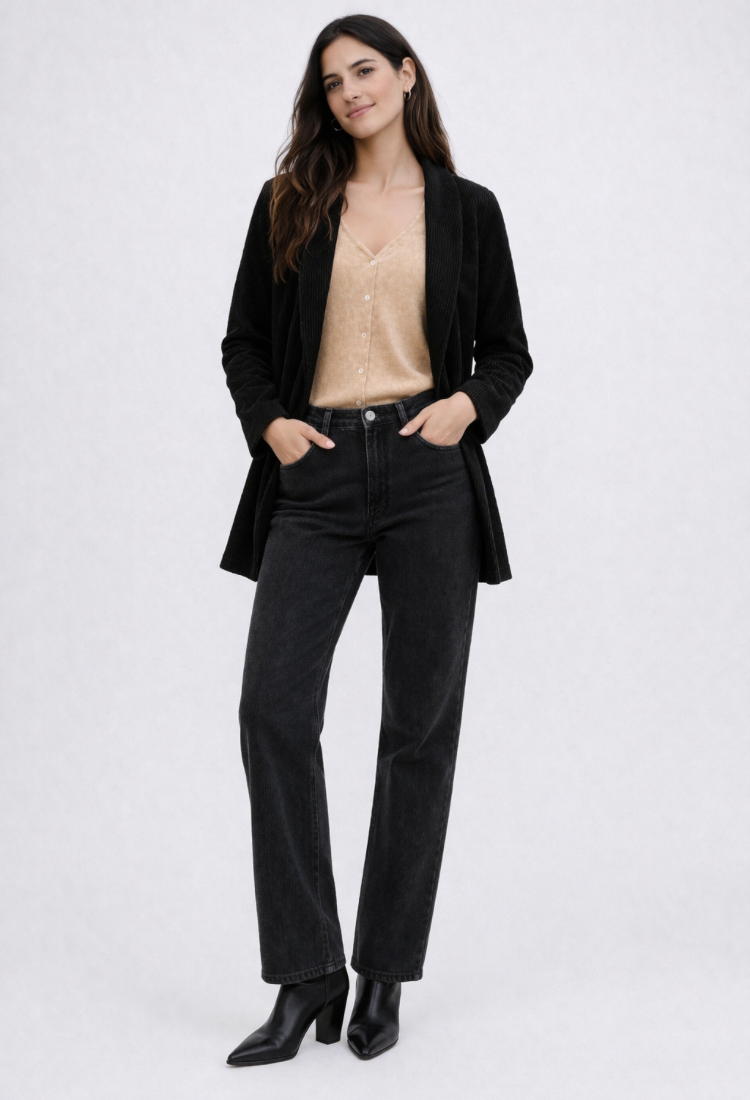 Moon black long soft corduroy jacket
