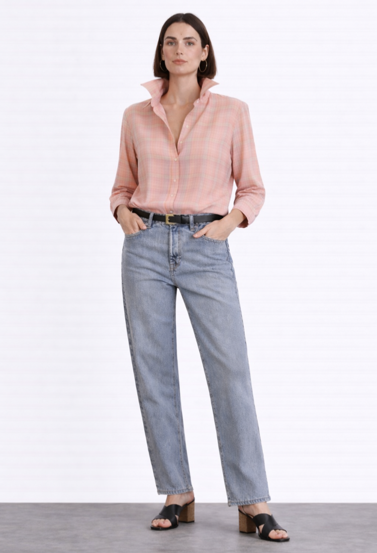 Neil checked pink button down shirt
