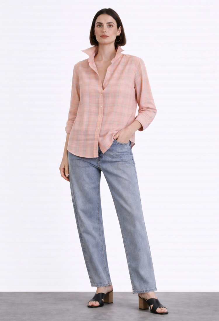 Neil checked pink button down shirt