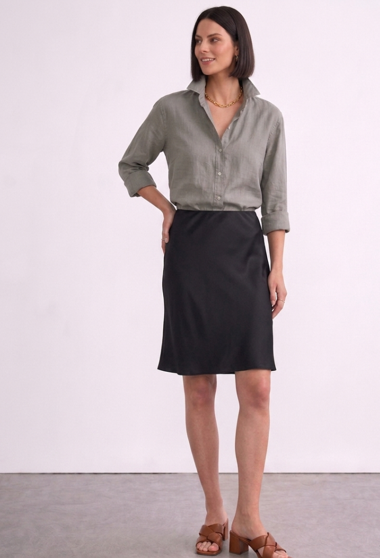 חצאית לי שחור מעושן מעטפת מיני