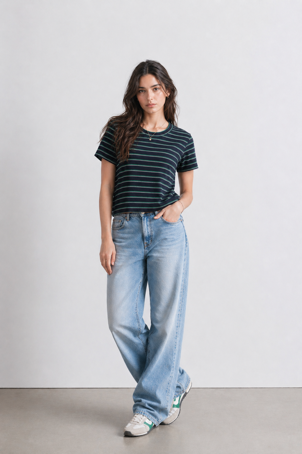 Lital blue green and white stripes crop shirt