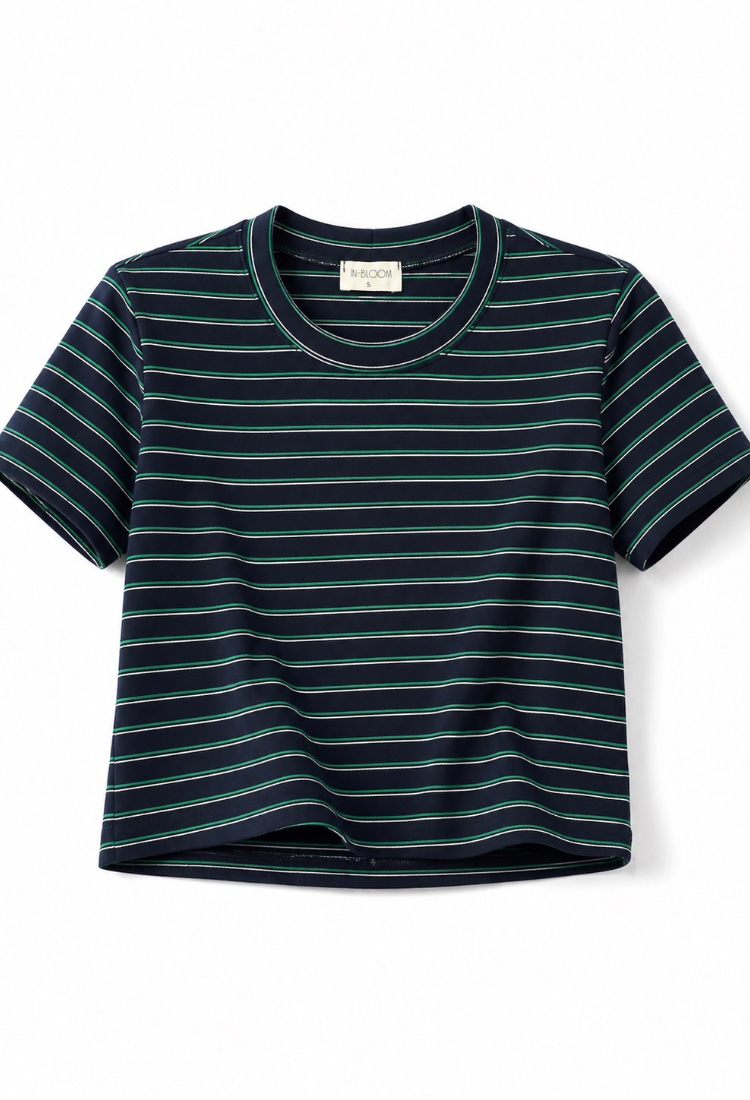 Lital blue green and white stripes crop shirt