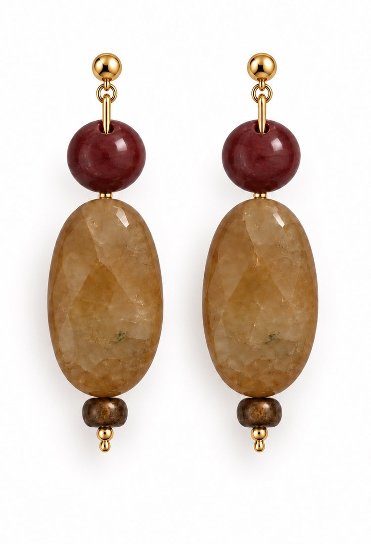 Bordeaux and amber stone drop earrings