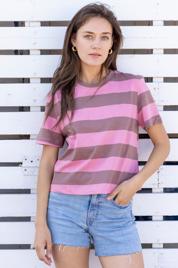 Lital brown  and pink crop shirt