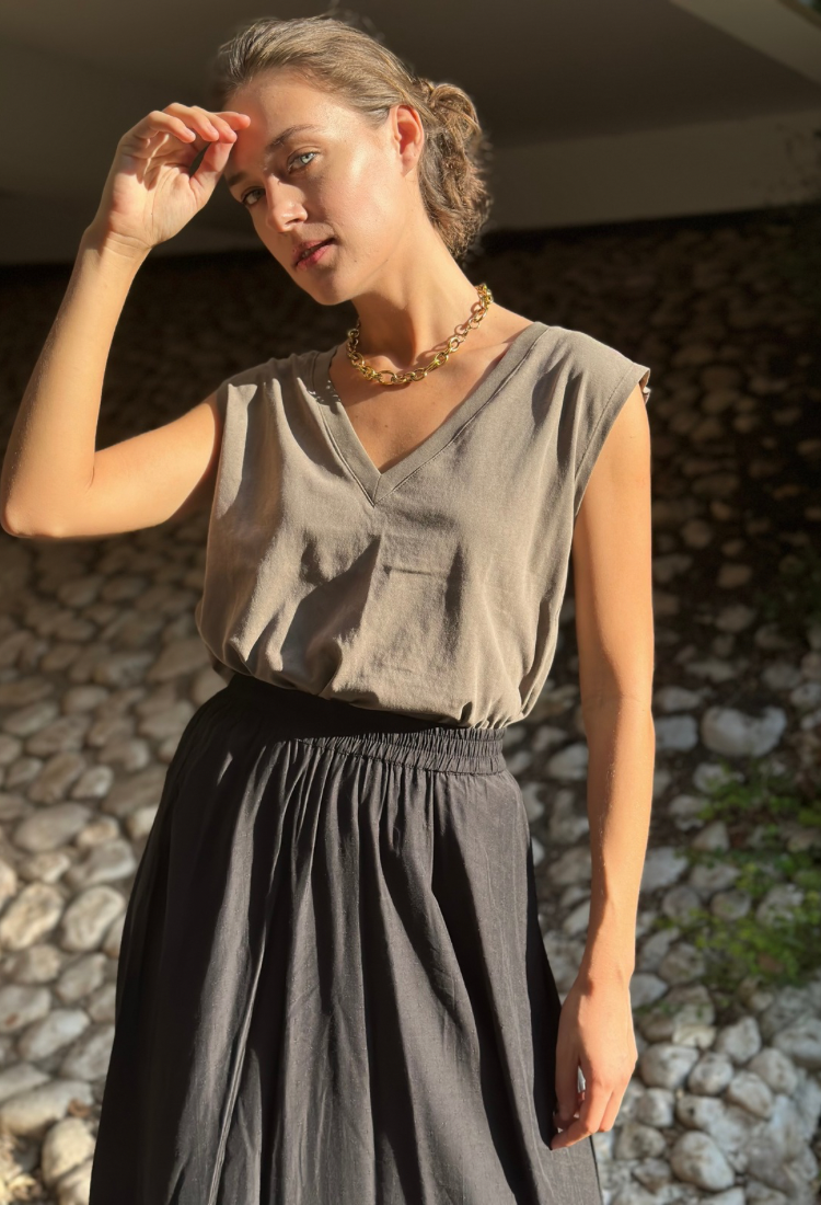 Elli light brown wash sleeveless shirt