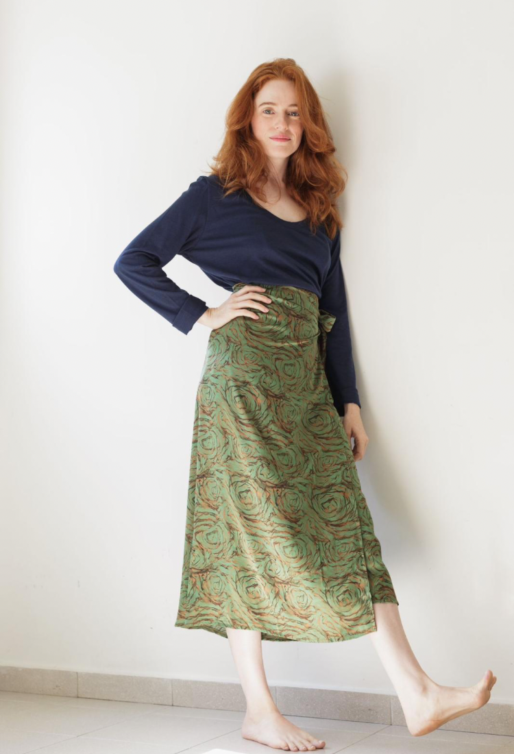 Lee green and brown  print Wrap Skirt