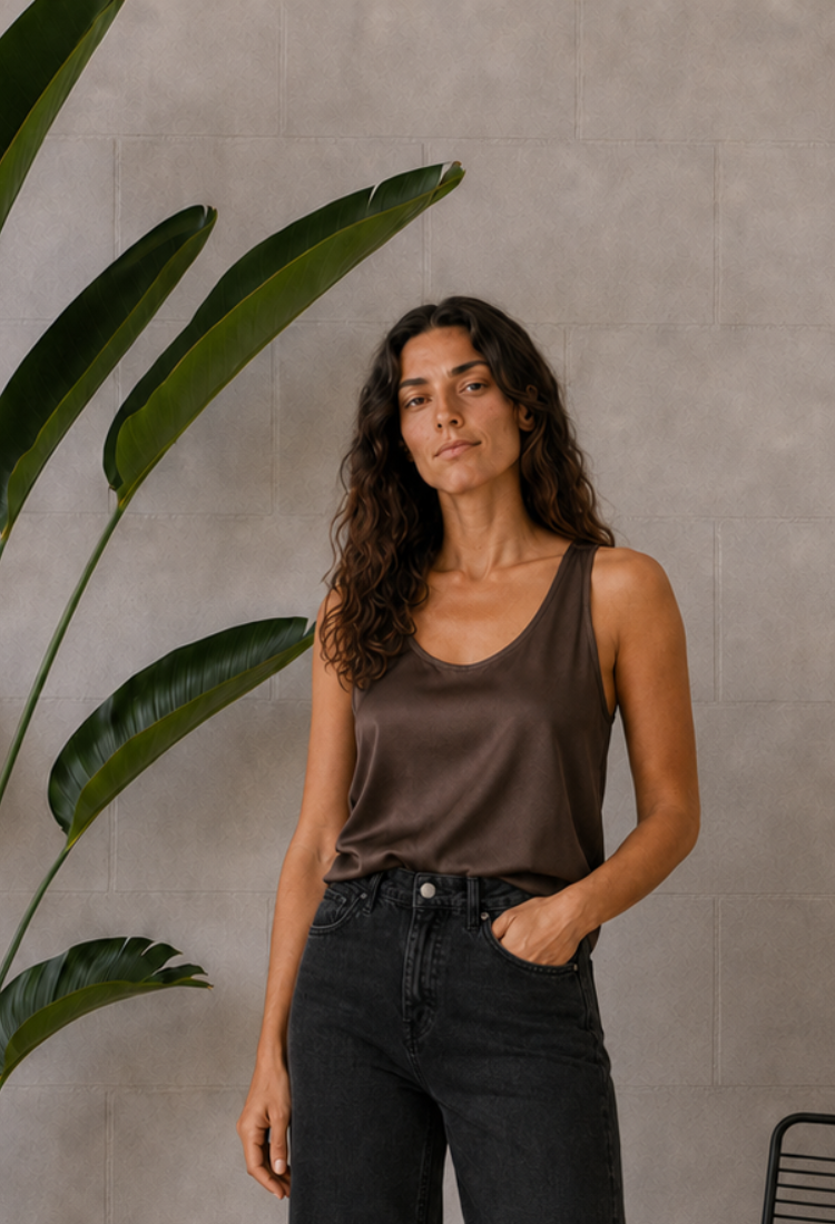Lily chocolate brown sleeveless shirt