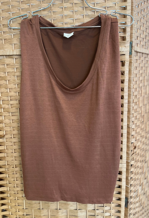 Ayelet brown round neckline  sleeveless shirt