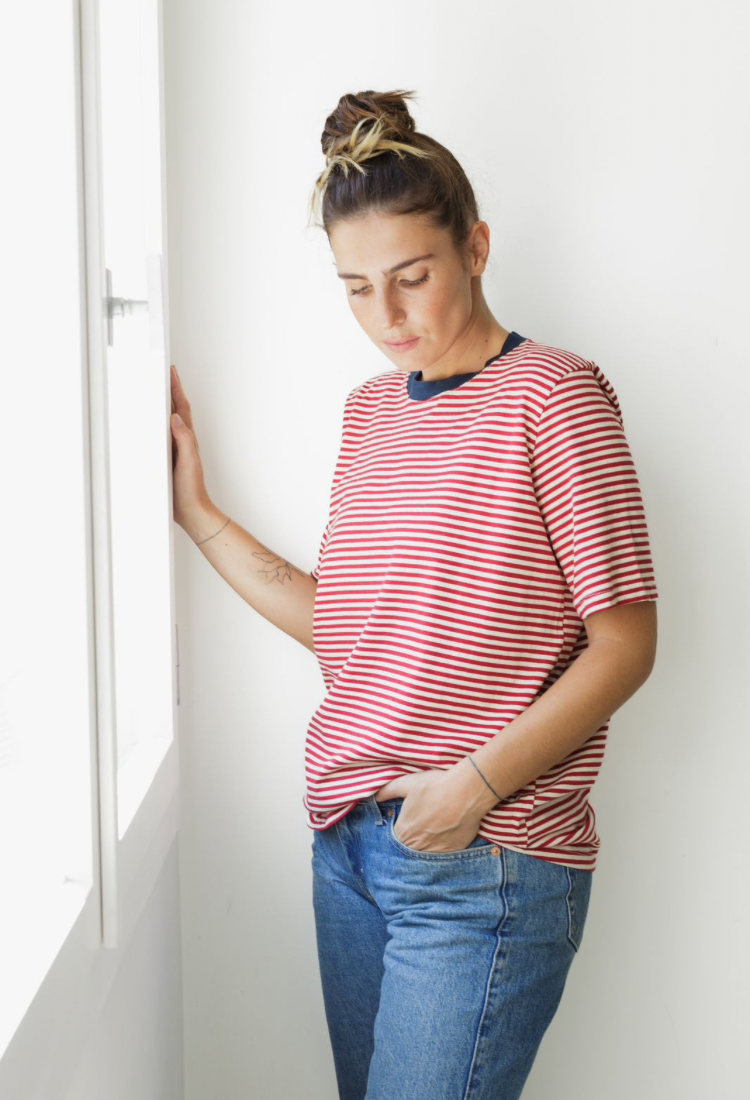 Lori Short Sleeves red and  white Stripes