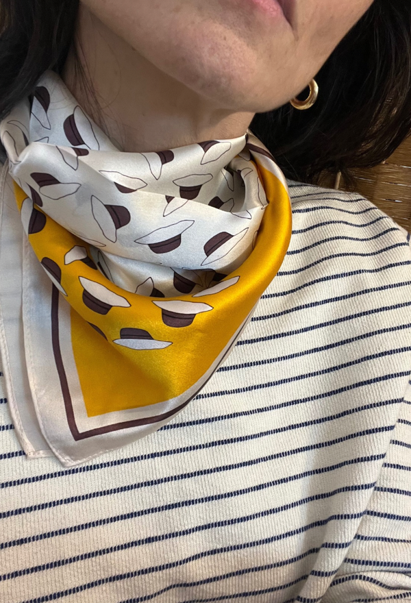 Brown and yellow  print silk scarf