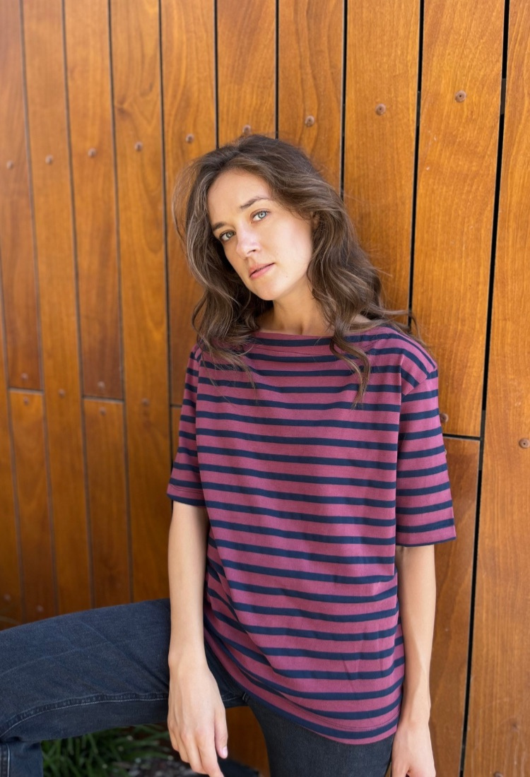 La Marinière Bordeaux and blue stripes shirt