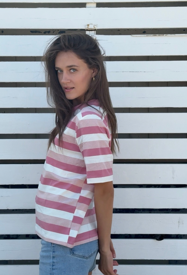 Billy cream and pink stripes short sleeves shirt