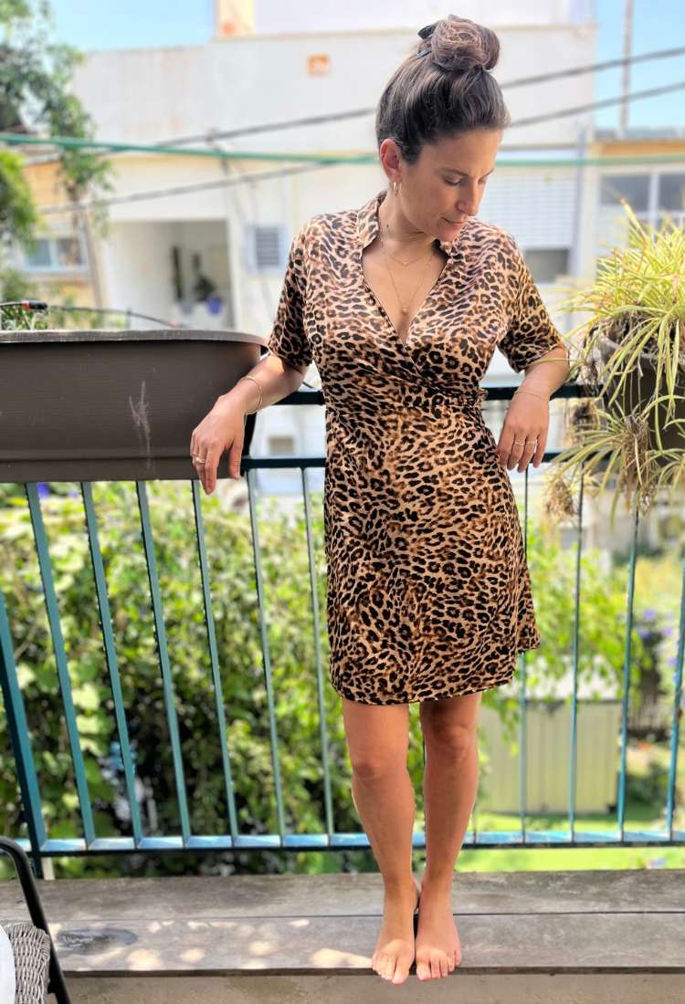 Noor brown and black leopard print wrap dress