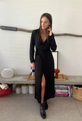 Ann black smoky maxi wrap dress