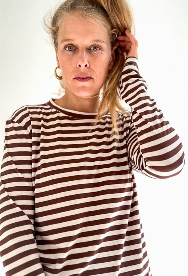 Cream and brown stripes cotton  lou shirt