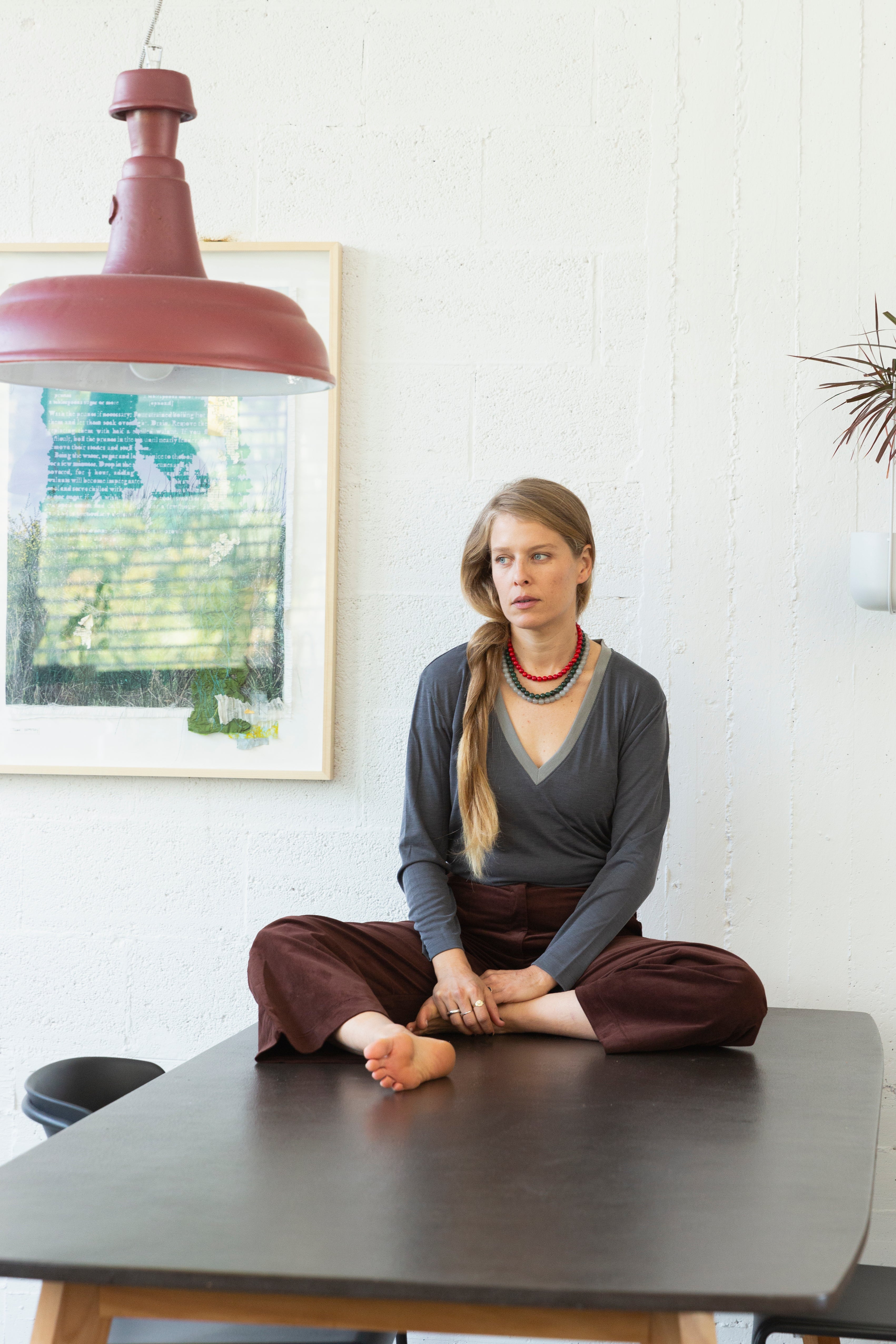 Elli gray Long Sleeves V Shirt