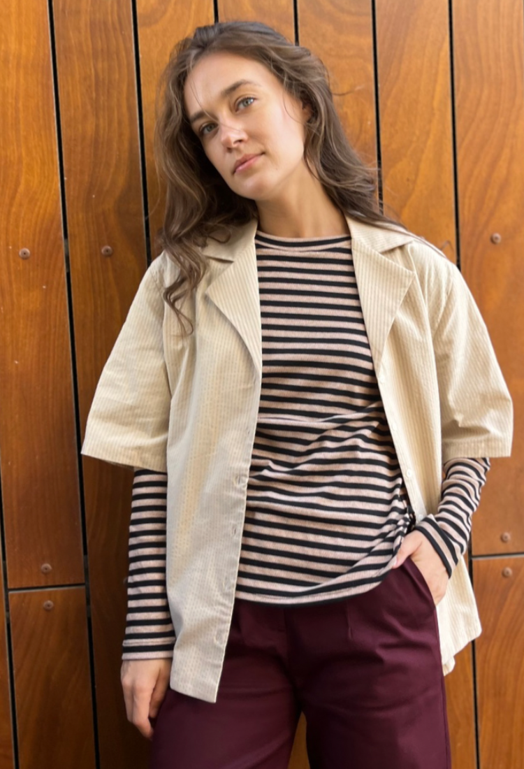 חולצת לו פסים חום בהיר שחור