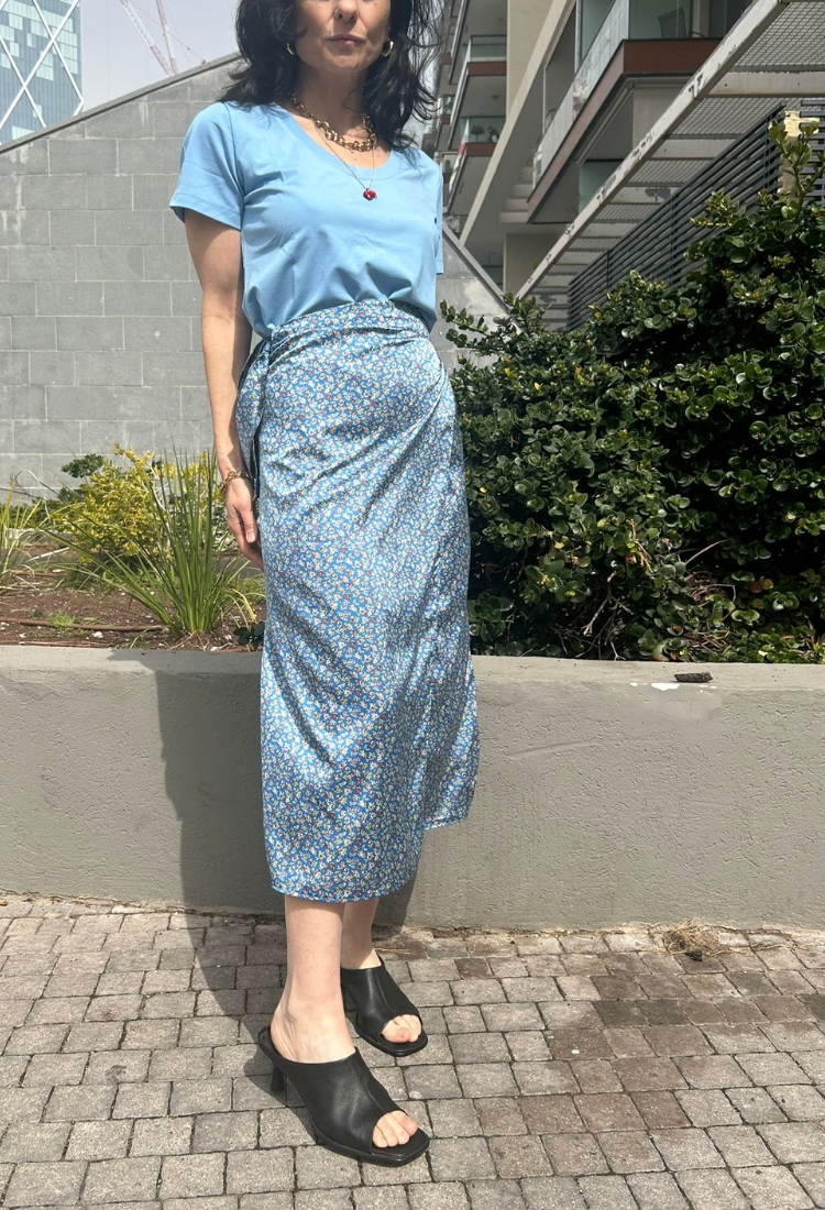 Lee light blue with  floral print  wrap skirt