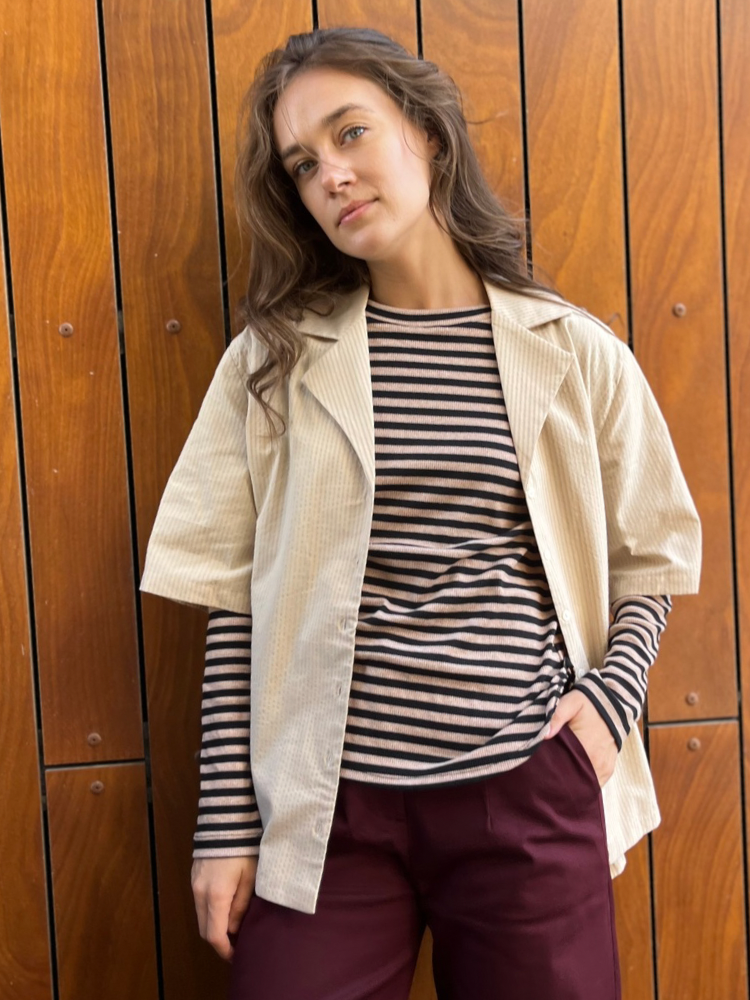 חולצת לו פסים חום בהיר שחור