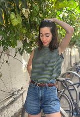 Lori green  brown and blue stripes  sleeveless shirt