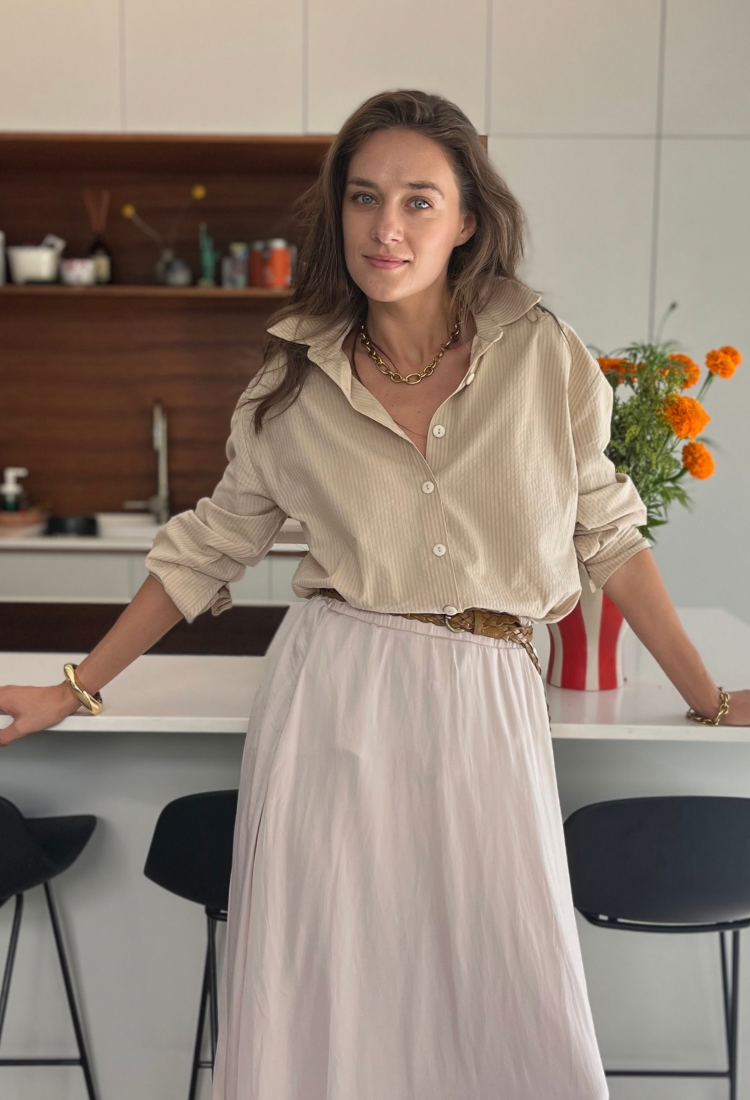 Neil beige  stripes button down shirt