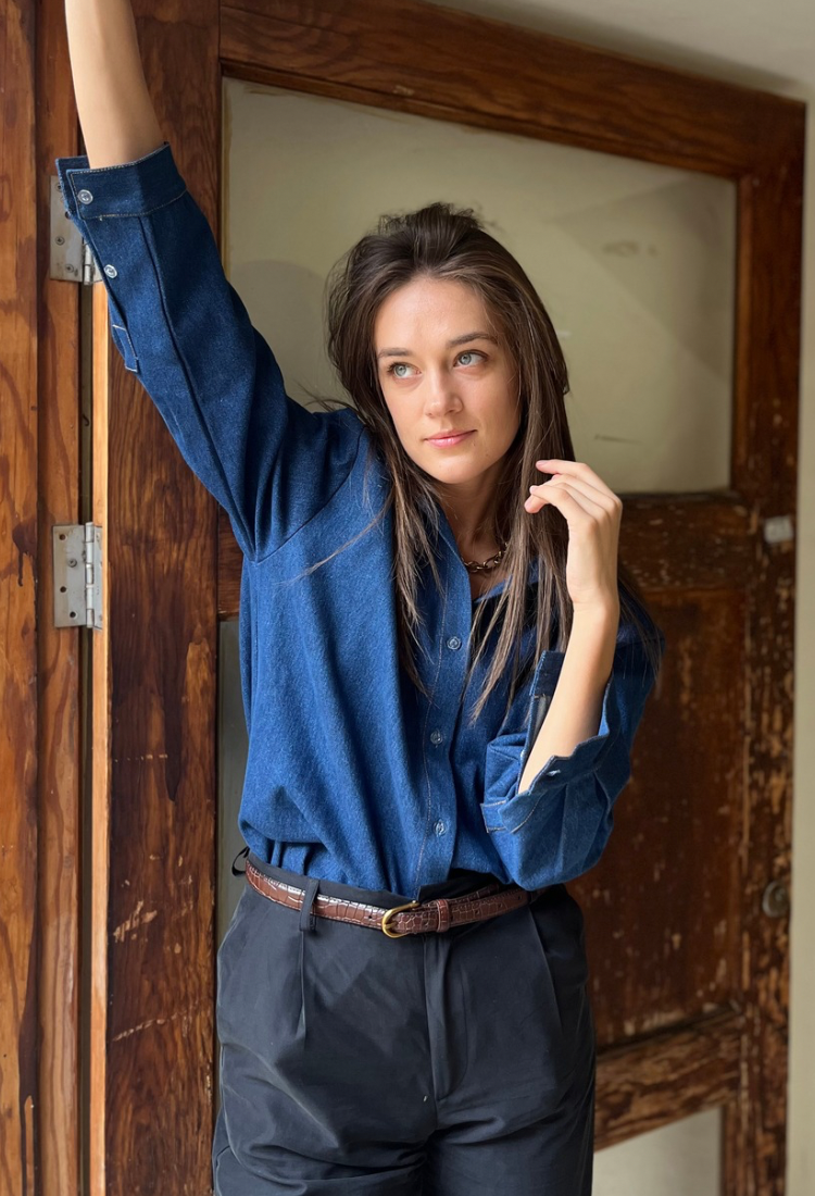 Ori blue denim button down shirt/jacket