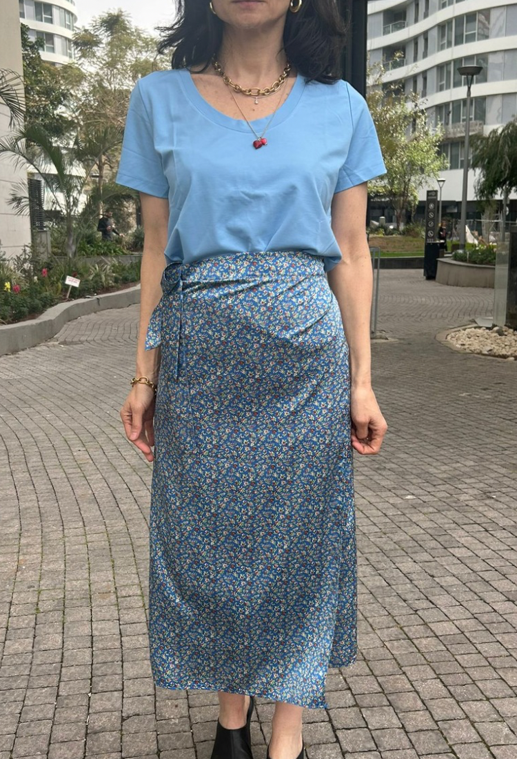 Lee light blue with  floral print  wrap skirt