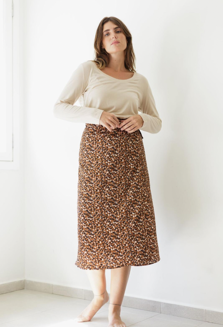 Lee brown animal print Wrap Skirt