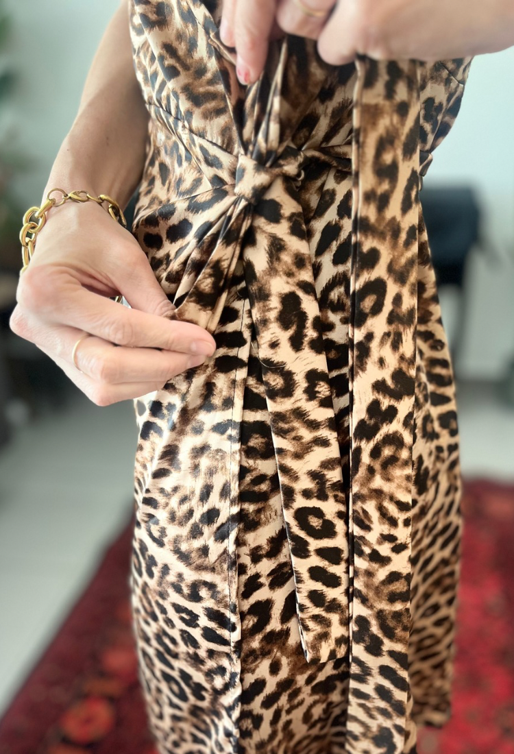 Noor brown and black leopard print wrap dress