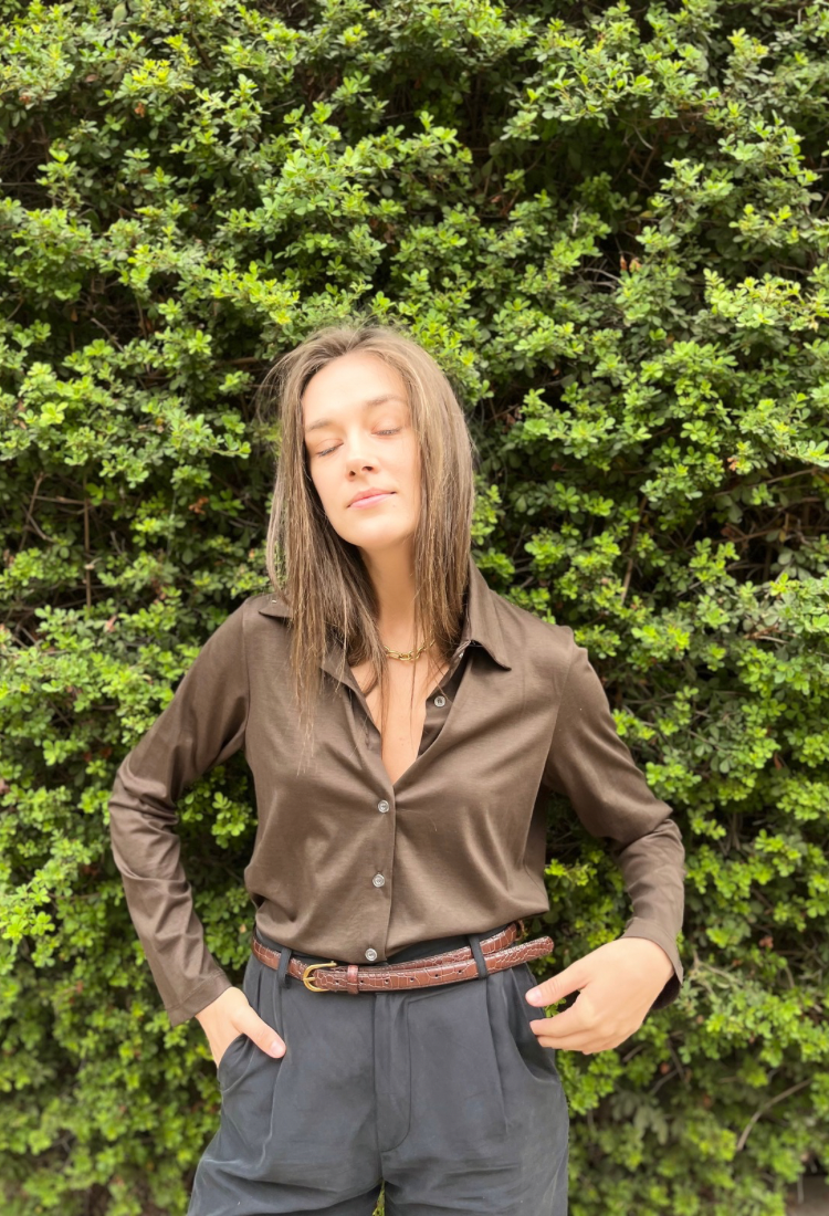 Adi brown chocolate button down shirt